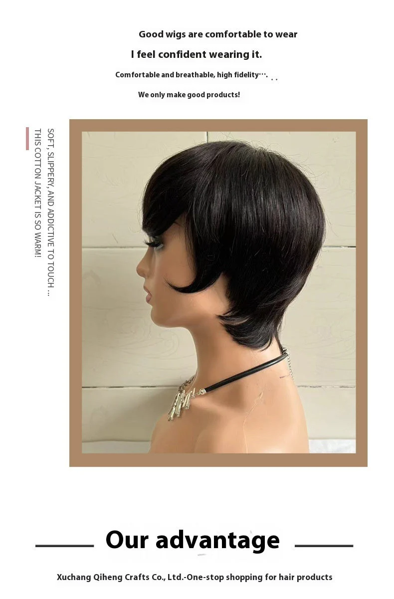 Short Straight Wig Short Hair Head Cover Real Human Hair - Image 10
