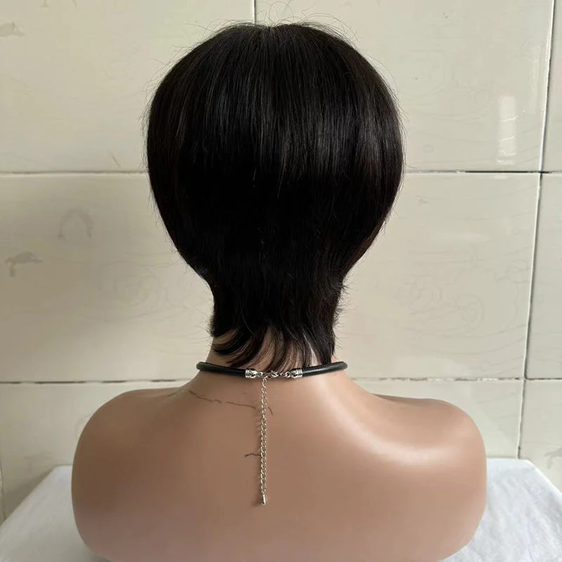 Short Straight Wig Short Hair Head Cover Real Human Hair - Image 2