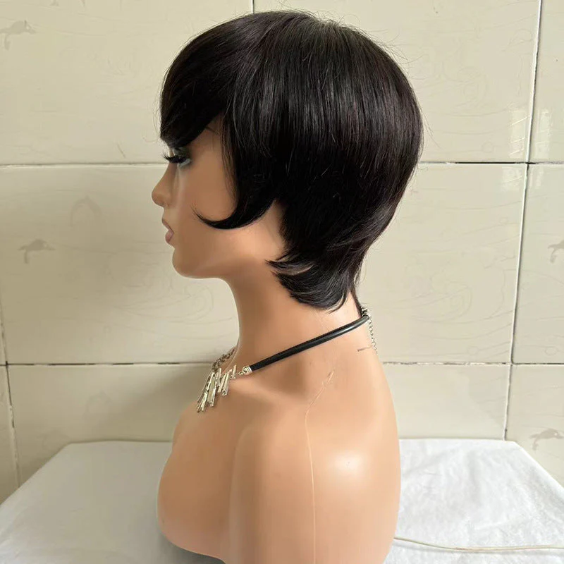 Short Straight Wig Short Hair Head Cover Real Human Hair - Image 3