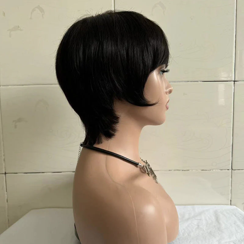 Short Straight Wig Short Hair Head Cover Real Human Hair - Image 4