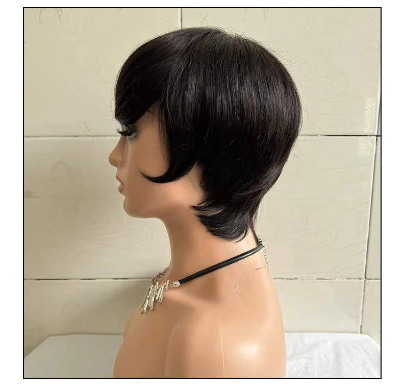 Short Straight Wig Short Hair Head Cover Real Human Hair - Image 6