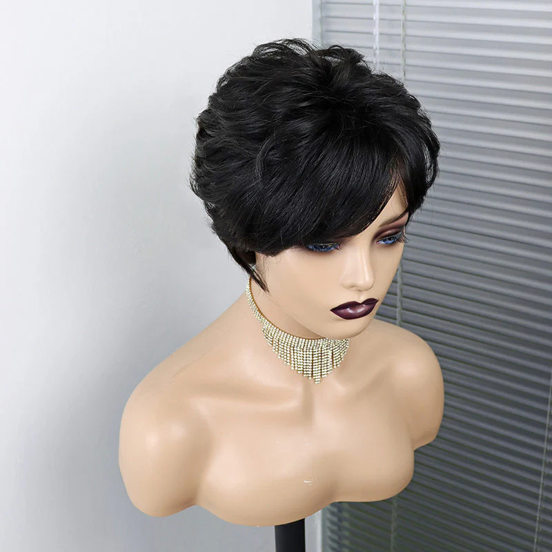 Short Wavy Pixie Cut Full Machine Made Human Hair Wigs - Image 5