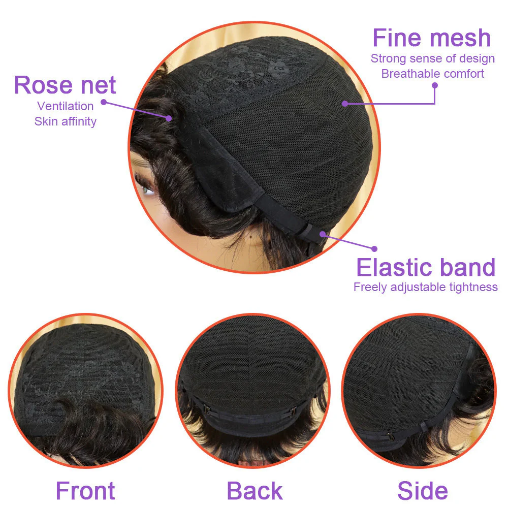 Short Wavy Pixie Cut Full Machine Made Human Hair Wigs - Image 6