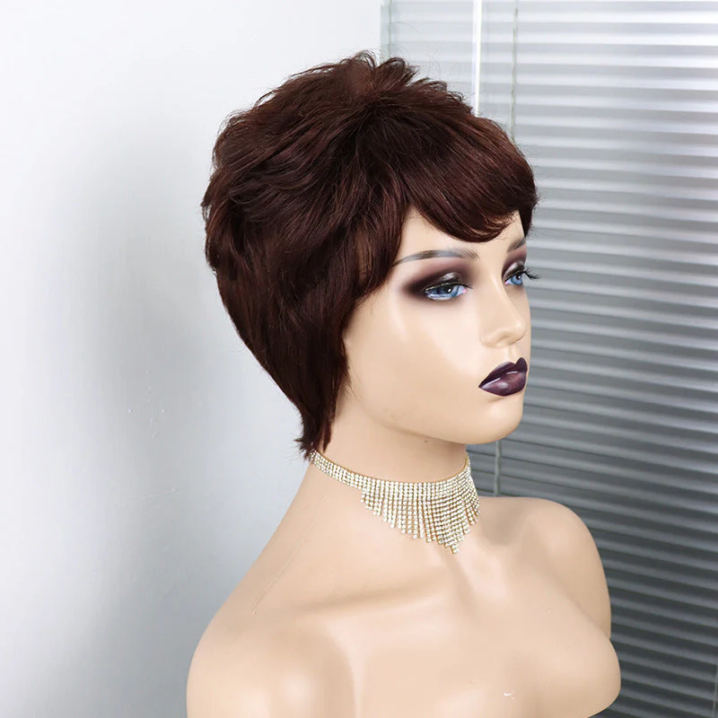 Short Wavy Pixie Cut Full Machine Made Human Hair Wigs - Image 8