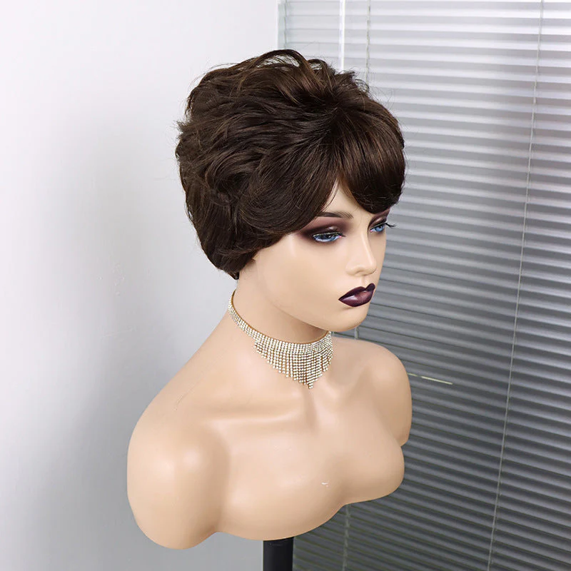 Short Wavy Pixie Cut Full Machine Made Human Hair Wigs - Image 9