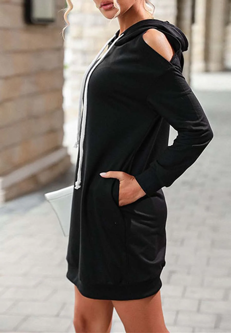 Shoulder Cutout Hoodie Dress