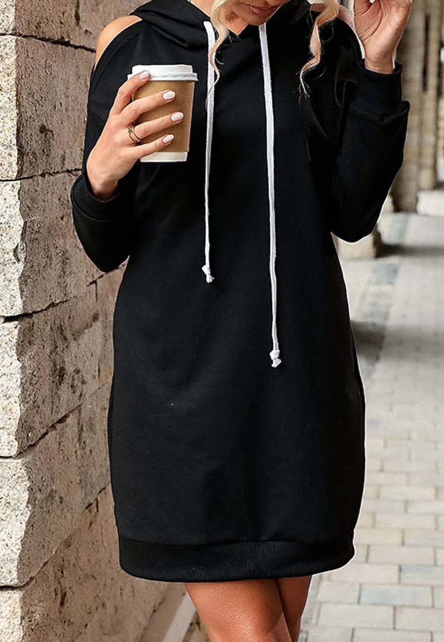 Shoulder Cutout Hoodie Dress - Image 3