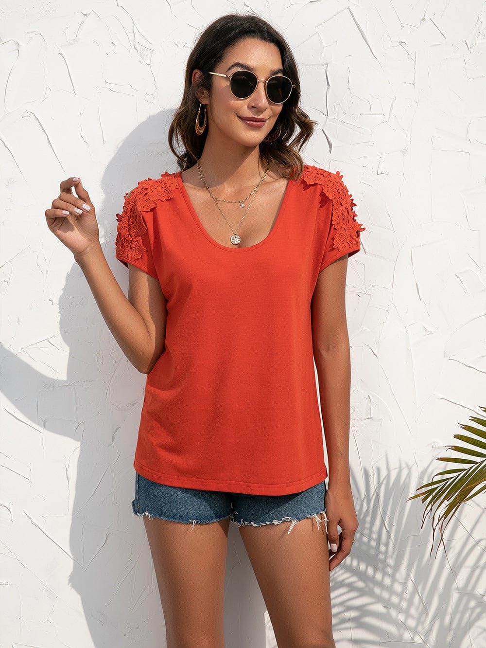 Shoulder Cutout Lace Sleeve Shirt - Image 14