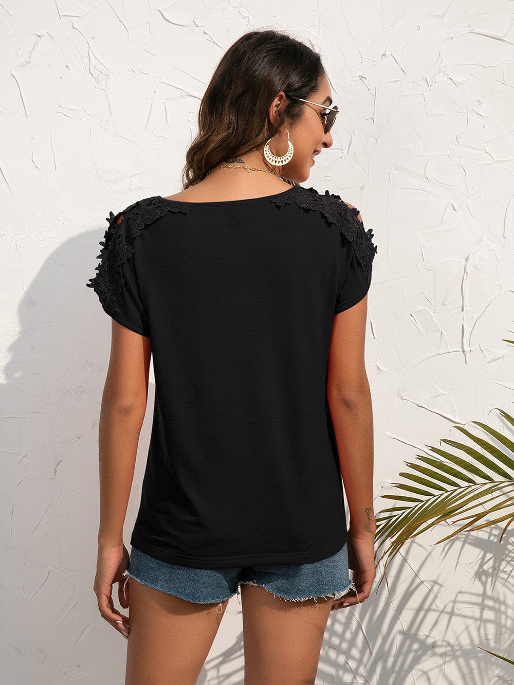 Shoulder Cutout Lace Sleeve Shirt - Image 3