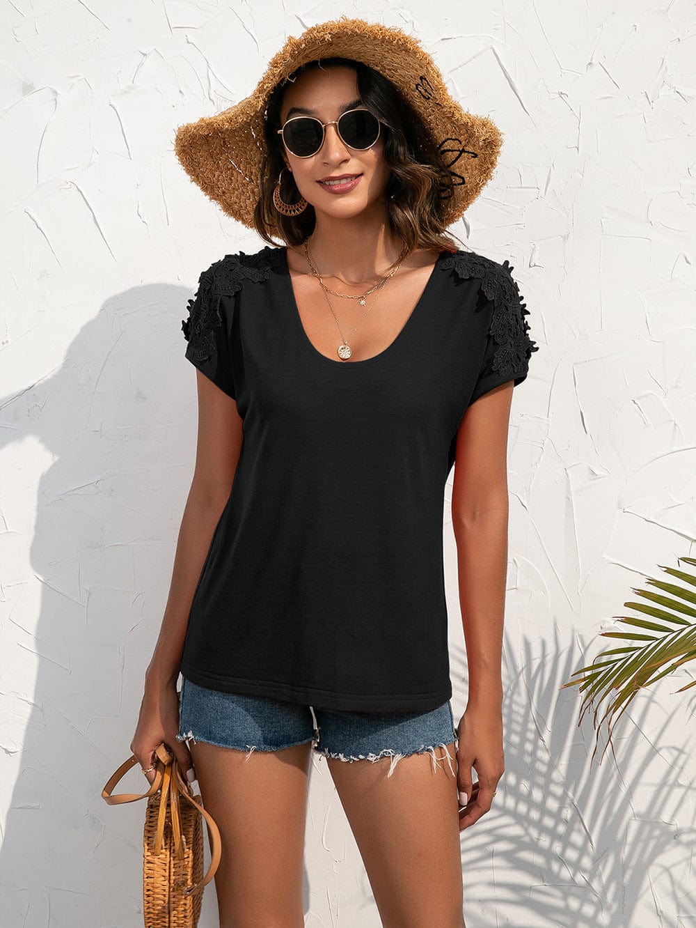 Shoulder Cutout Lace Sleeve Shirt - Image 5
