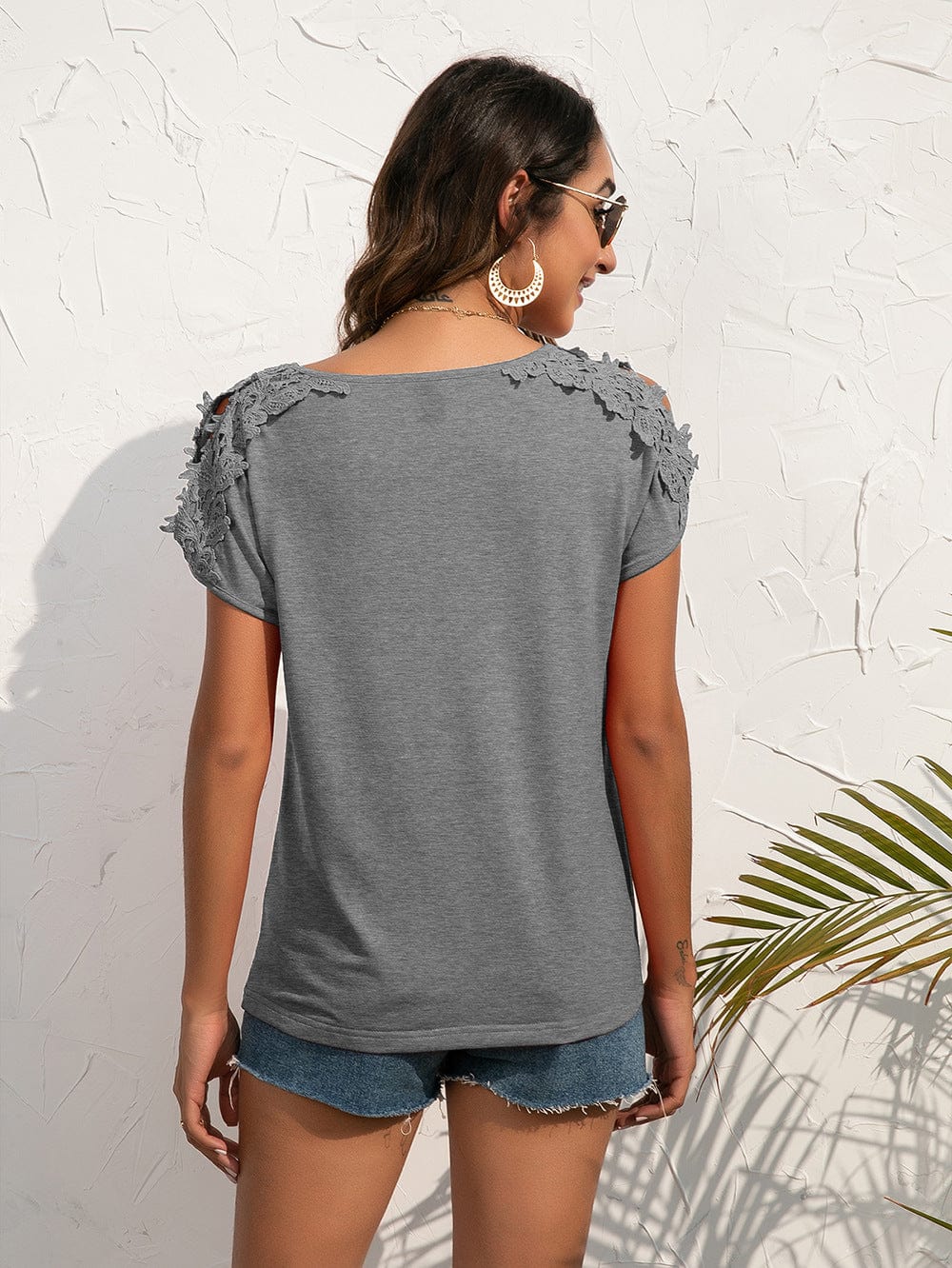 Shoulder Cutout Lace Sleeve Shirt - Image 8