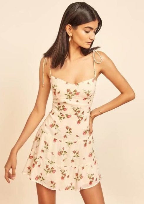 Shoulder String Tying Sweetheart Floral Printed Mini Dress
