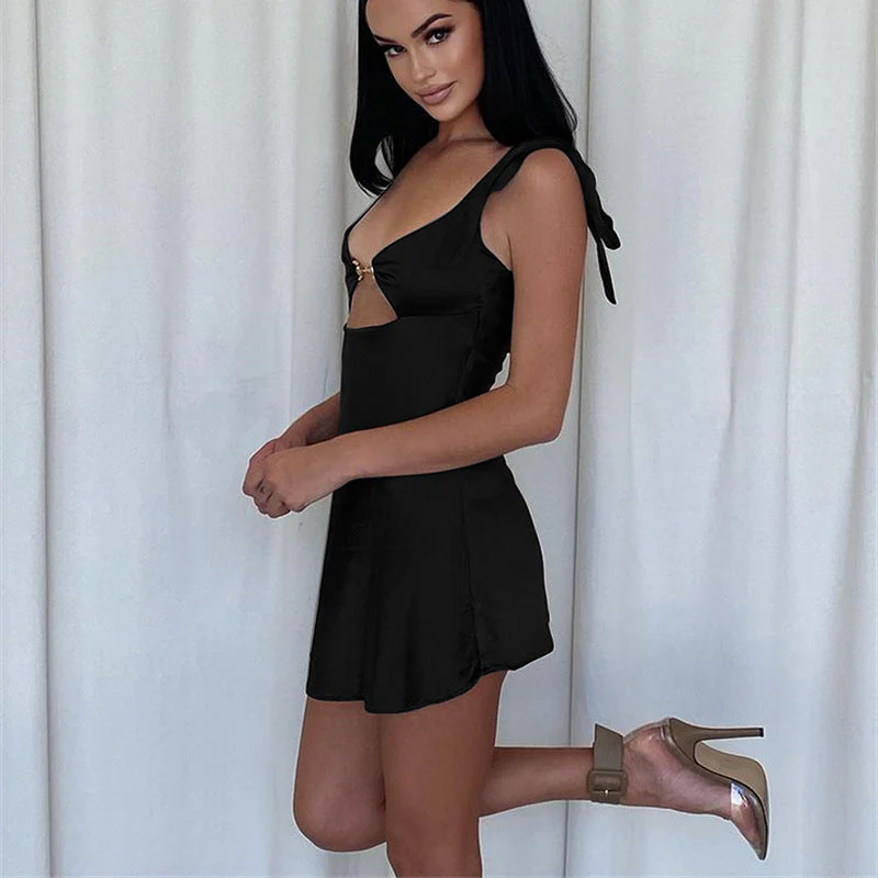 Shoulder Tying Horsebit Clasp Mini Slip Dress - Image 11