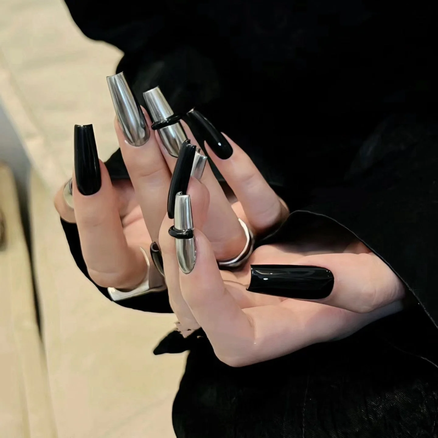 Silver Black Super Cool Nail Stickers - Image 3