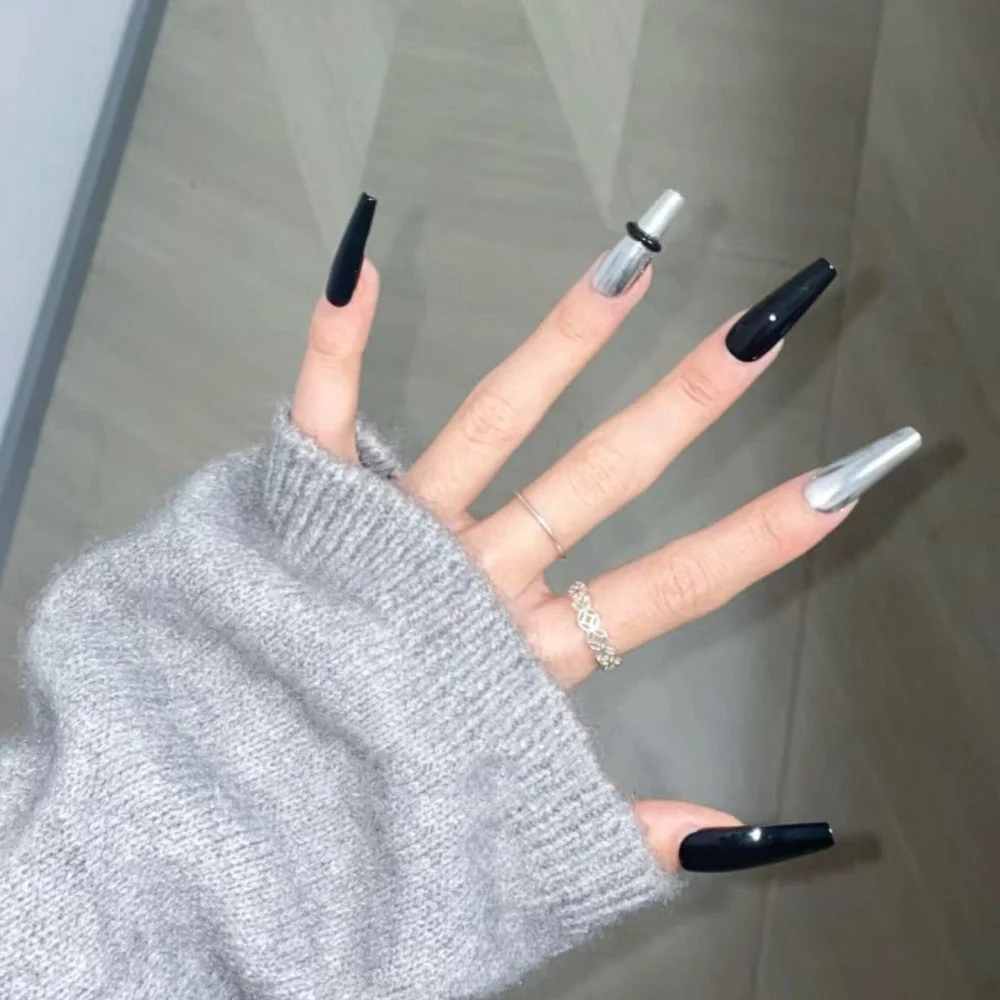 Silver Black Super Cool Nail Stickers - Image 6
