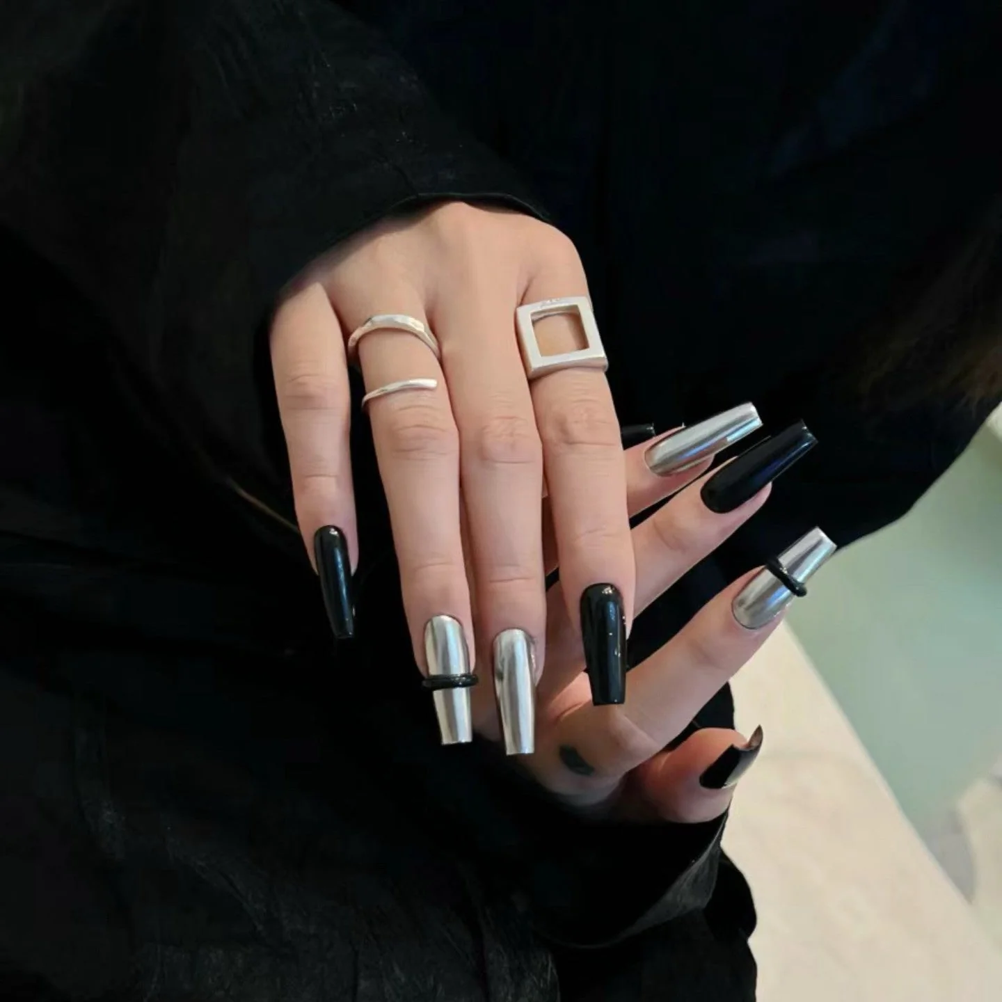 Silver Black Super Cool Nail Stickers - Image 7