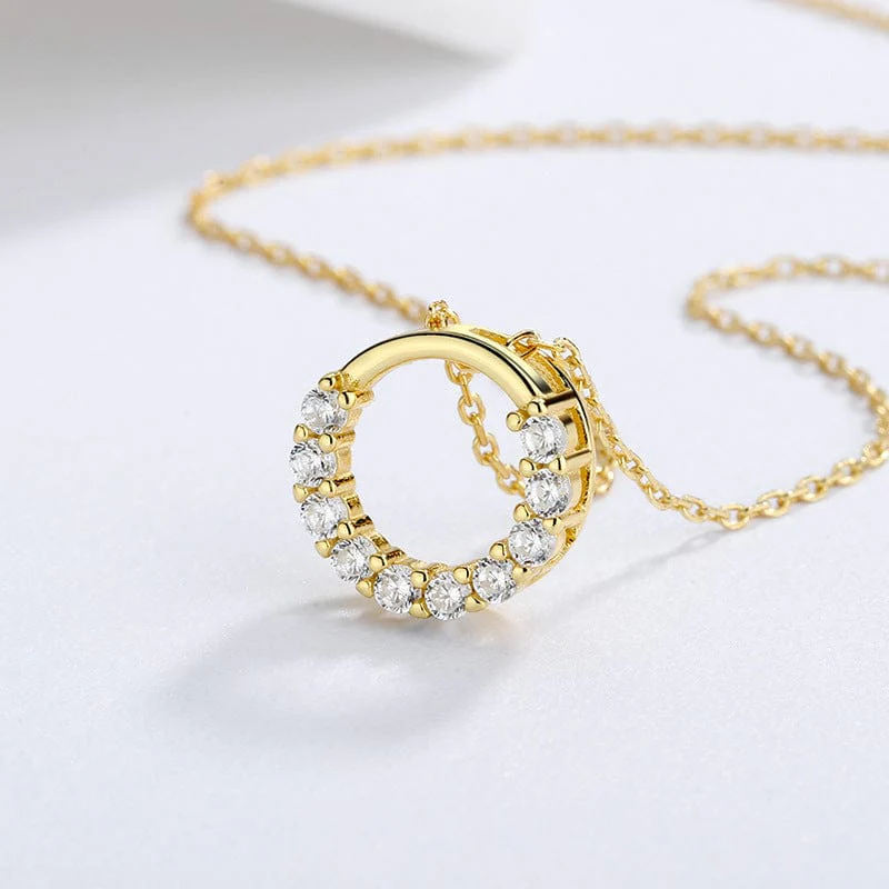 Simple Crystal Circle 925 Sterling Silver Necklace