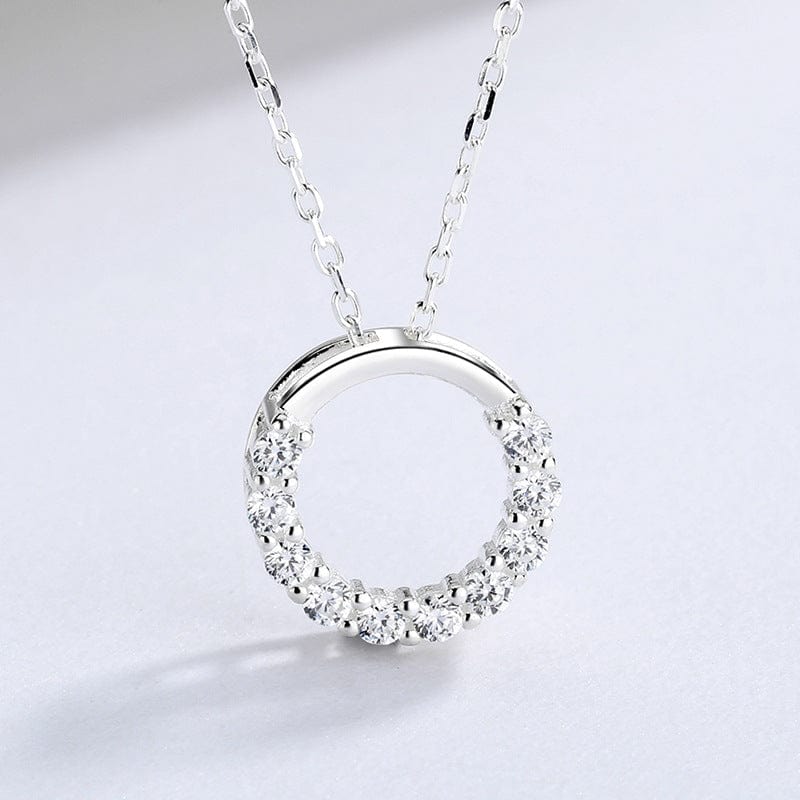 Simple Crystal Circle 925 Sterling Silver Necklace - Image 2