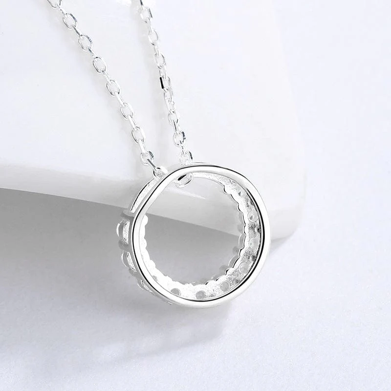 Simple Crystal Circle 925 Sterling Silver Necklace - Image 3