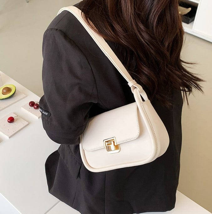 Simplistic Mono Color Shoulder Bag with Gold Clasp - Image 10