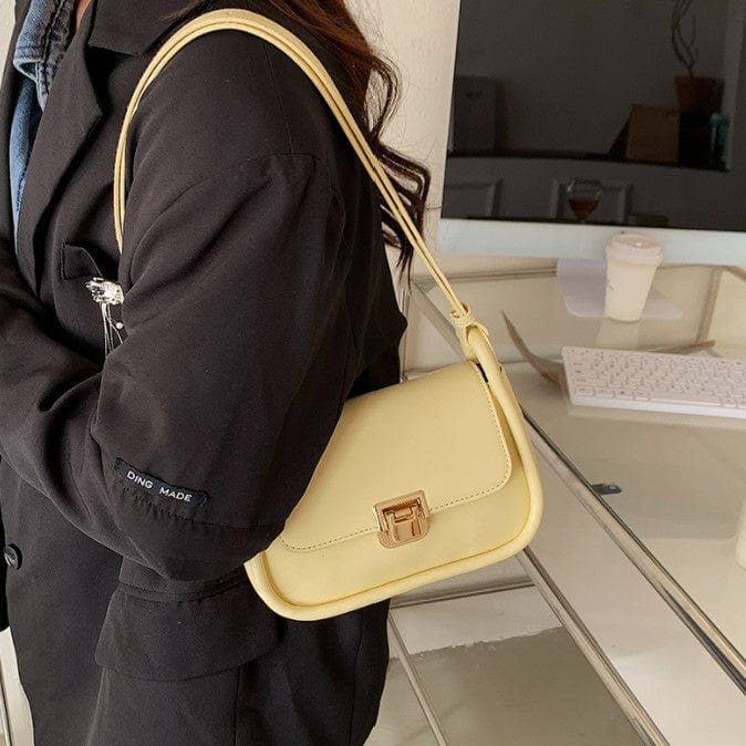Simplistic Mono Color Shoulder Bag with Gold Clasp - Image 13