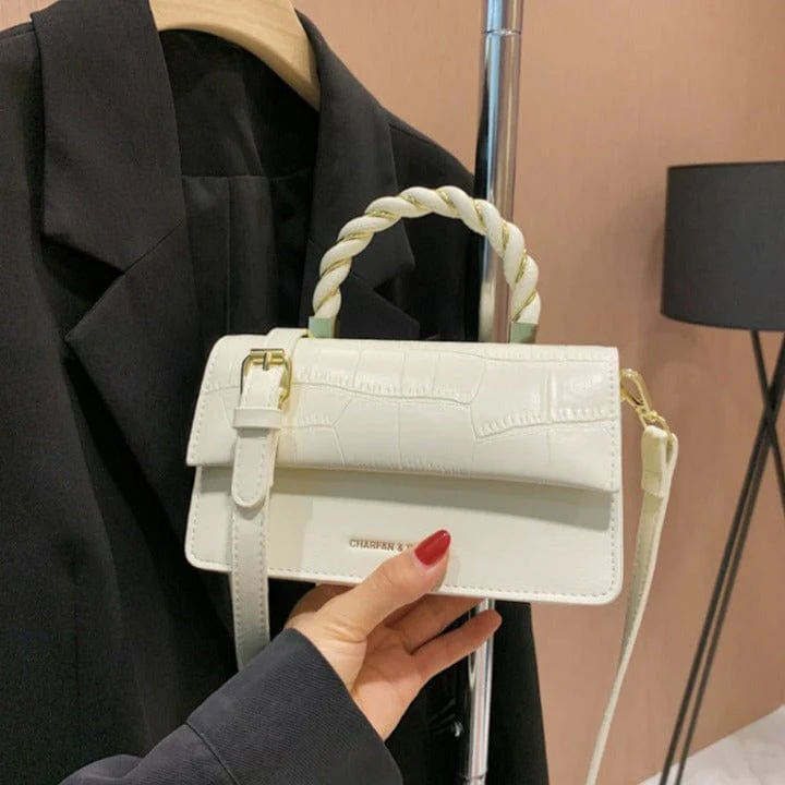 Simplistic Rectangle Crossbody Bag with Twist Braid Handle - Image 10