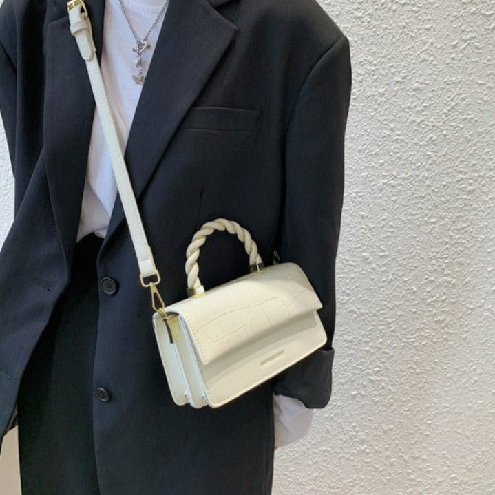 Simplistic Rectangle Crossbody Bag with Twist Braid Handle - Image 11