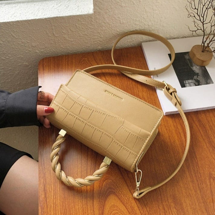 Simplistic Rectangle Crossbody Bag with Twist Braid Handle - Image 12