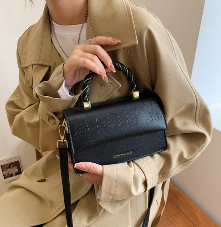 Simplistic Rectangle Crossbody Bag with Twist Braid Handle - Image 2