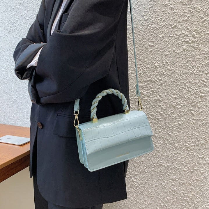 Simplistic Rectangle Crossbody Bag with Twist Braid Handle - Image 8