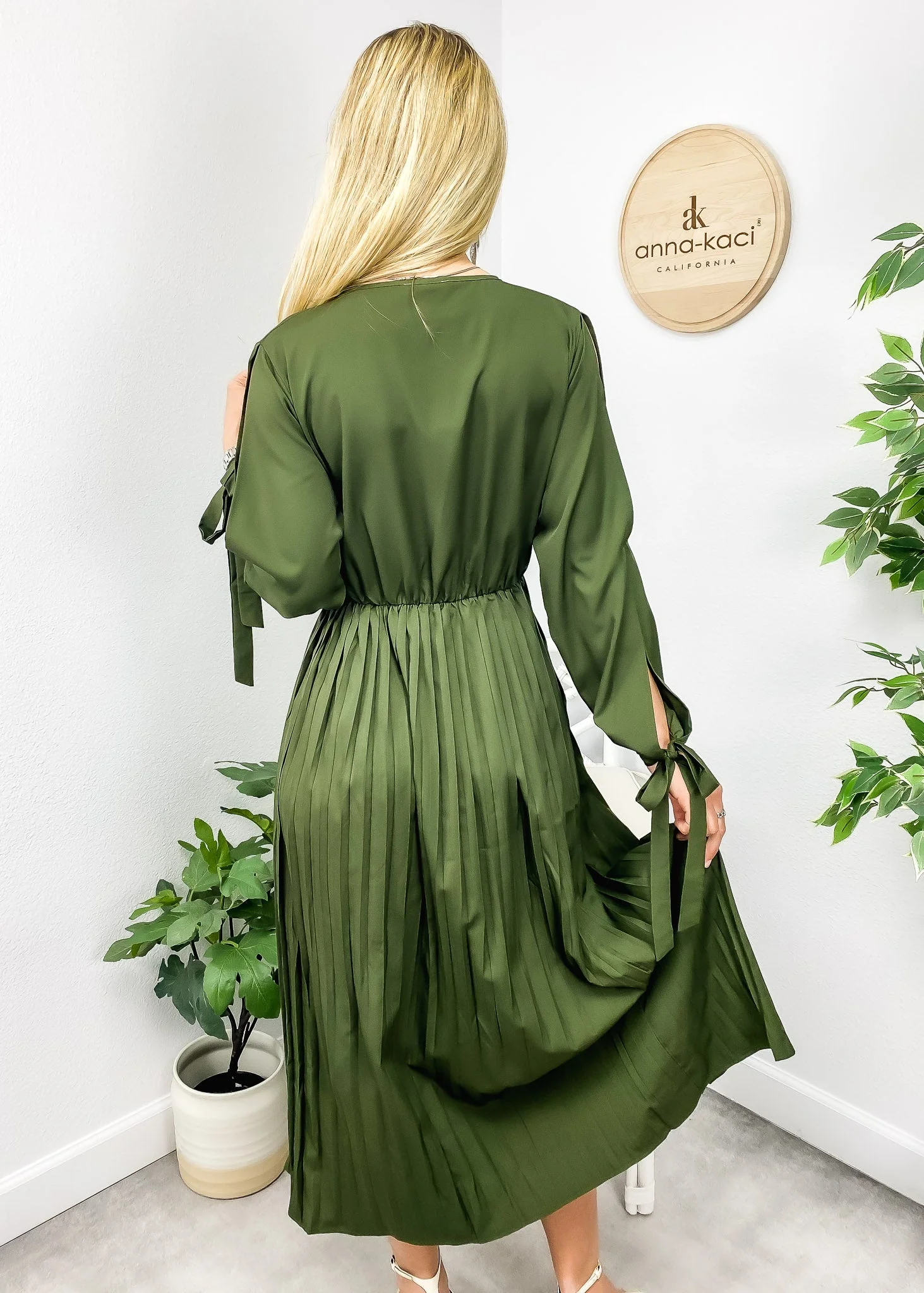 Sleeve Cutout Pleated Dress - Image 3