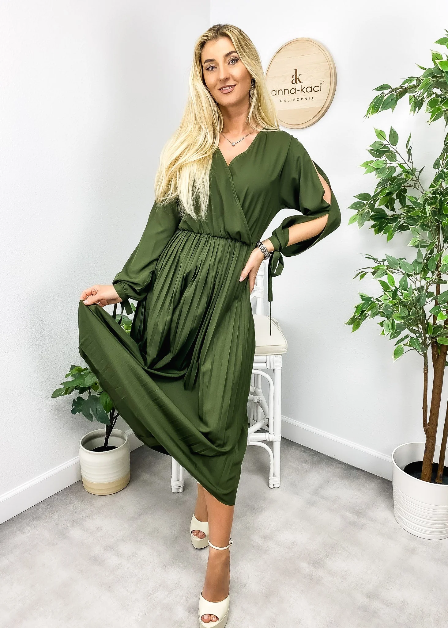 Sleeve Cutout Pleated Dress - Image 4