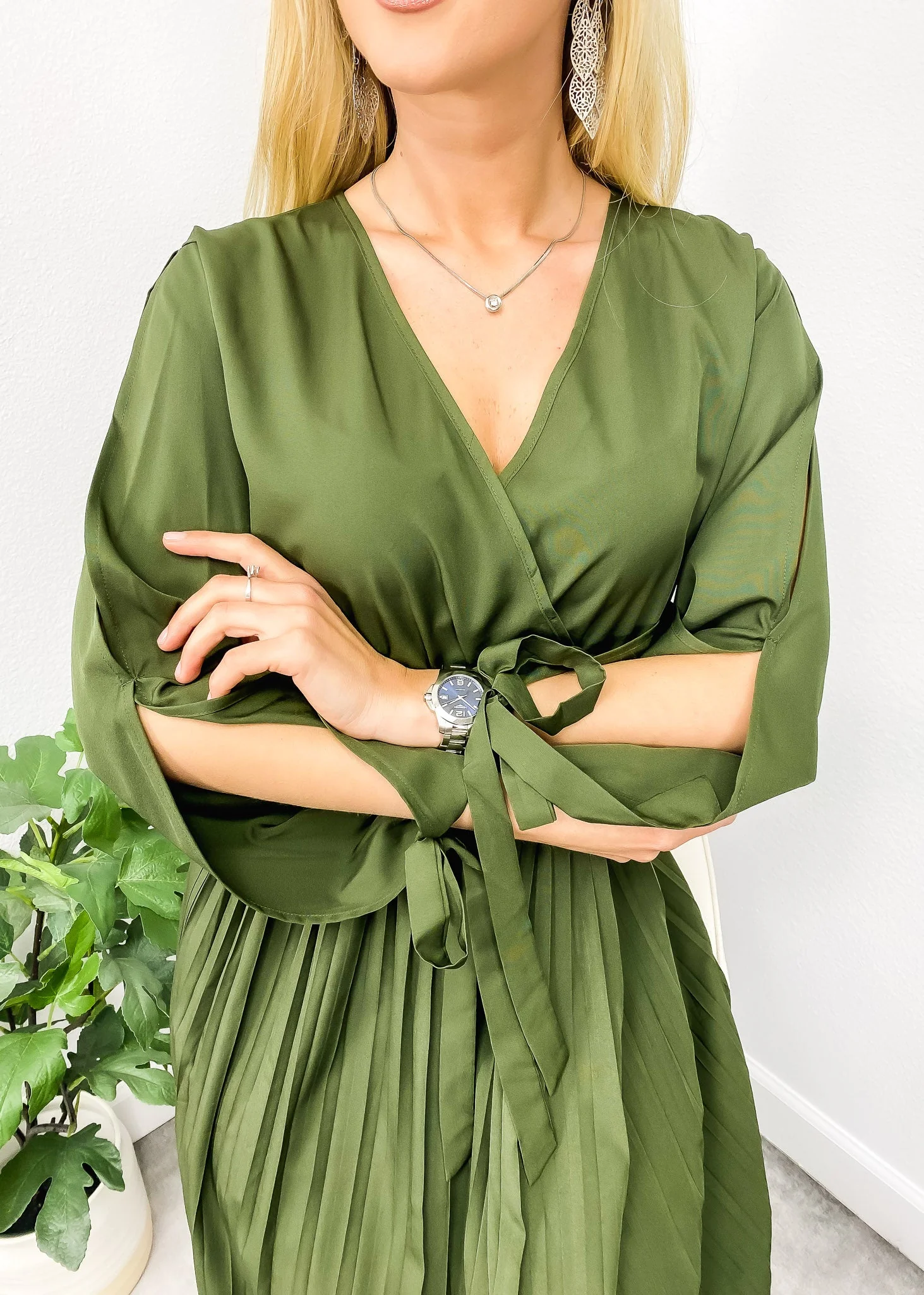 Sleeve Cutout Pleated Dress - Image 8