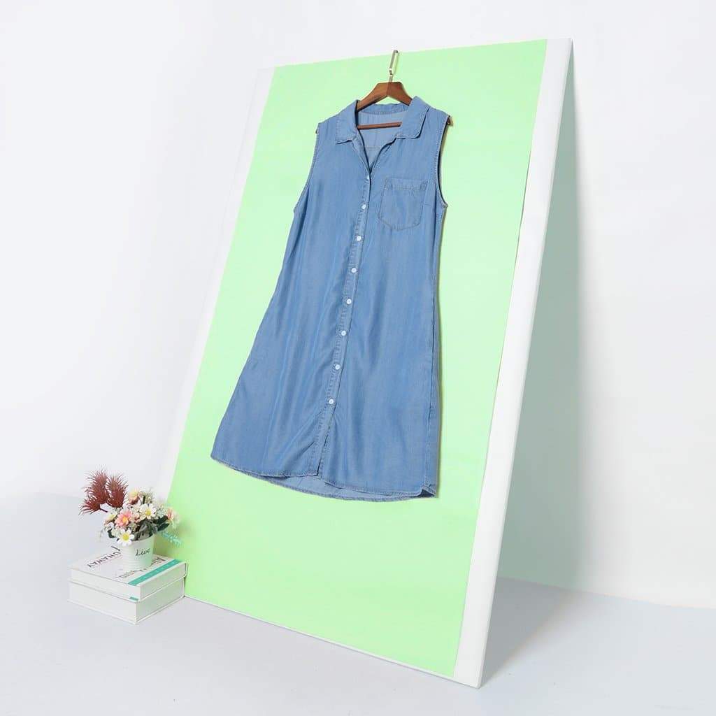 Sleeveless Button Down Premium Denim Dress - Image 5