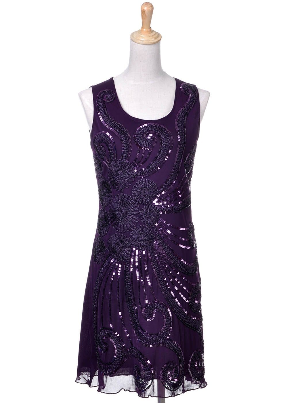 Sleeveless Floral Embroidery Beaded Sequin Dress - Image 9