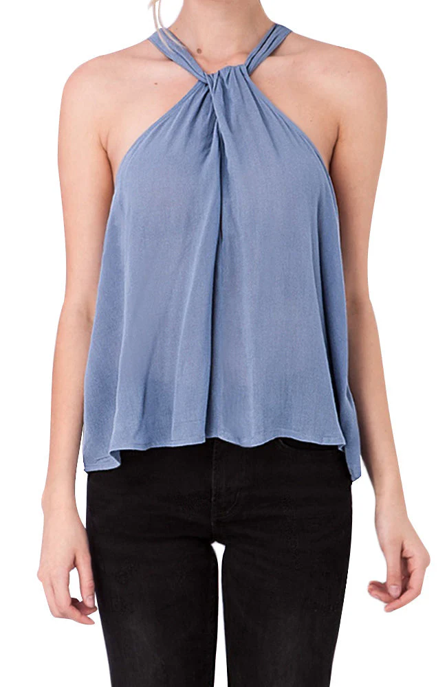 Sleeveless Halter Neck Top with Twist and Buckle - Image 12
