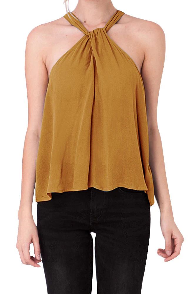 Sleeveless Halter Neck Top with Twist and Buckle - Image 6