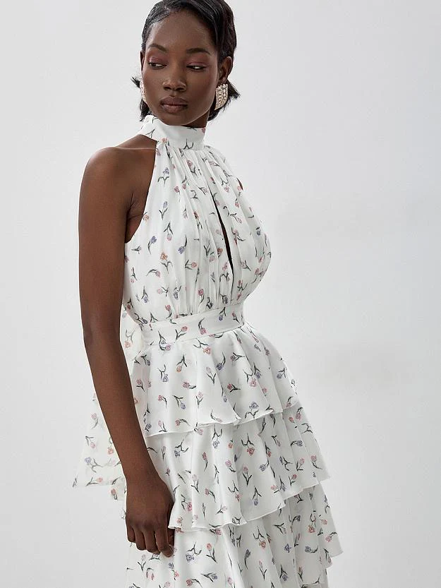 Sleeveless Hollow Floral Layered Cake Dress - Image 10