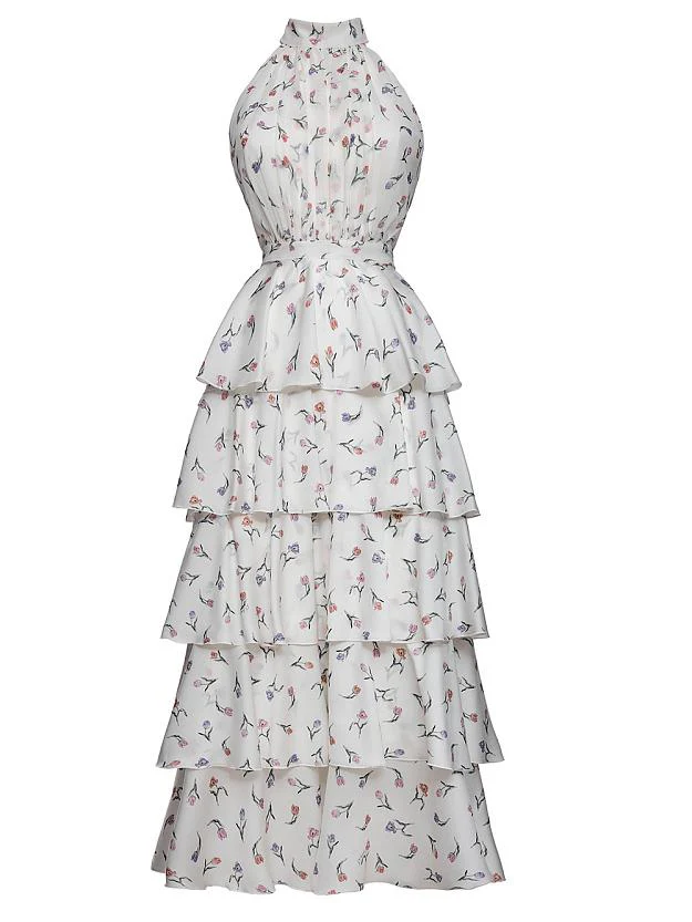 Sleeveless Hollow Floral Layered Cake Dress - Image 11
