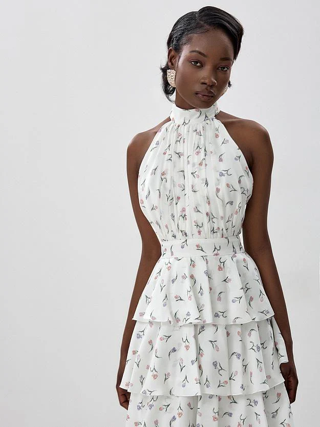 Sleeveless Hollow Floral Layered Cake Dress - Image 3