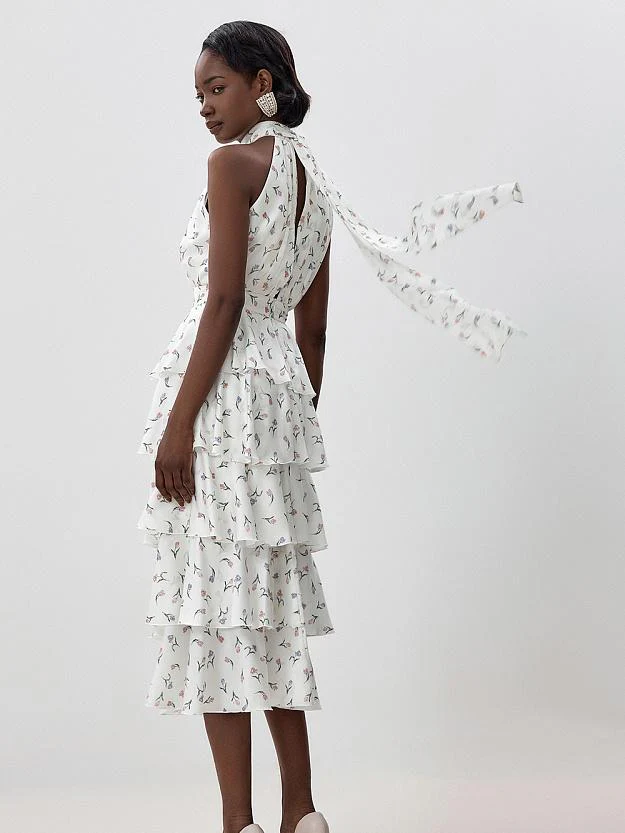 Sleeveless Hollow Floral Layered Cake Dress - Image 5