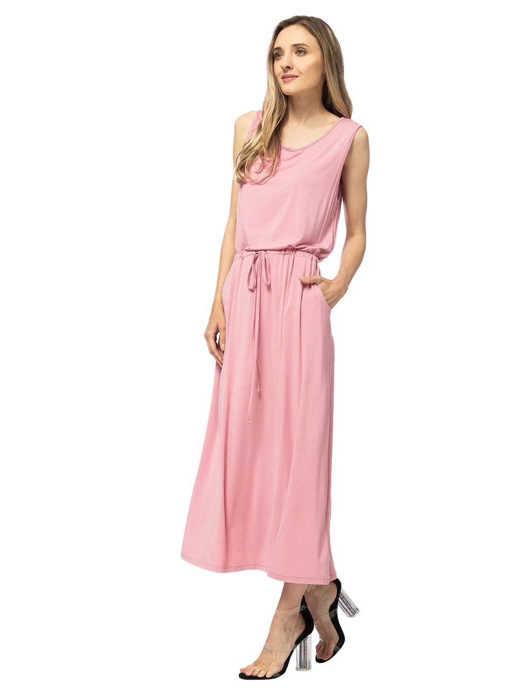 Sleeveless Maxi Length Drawstring Dress - Image 10