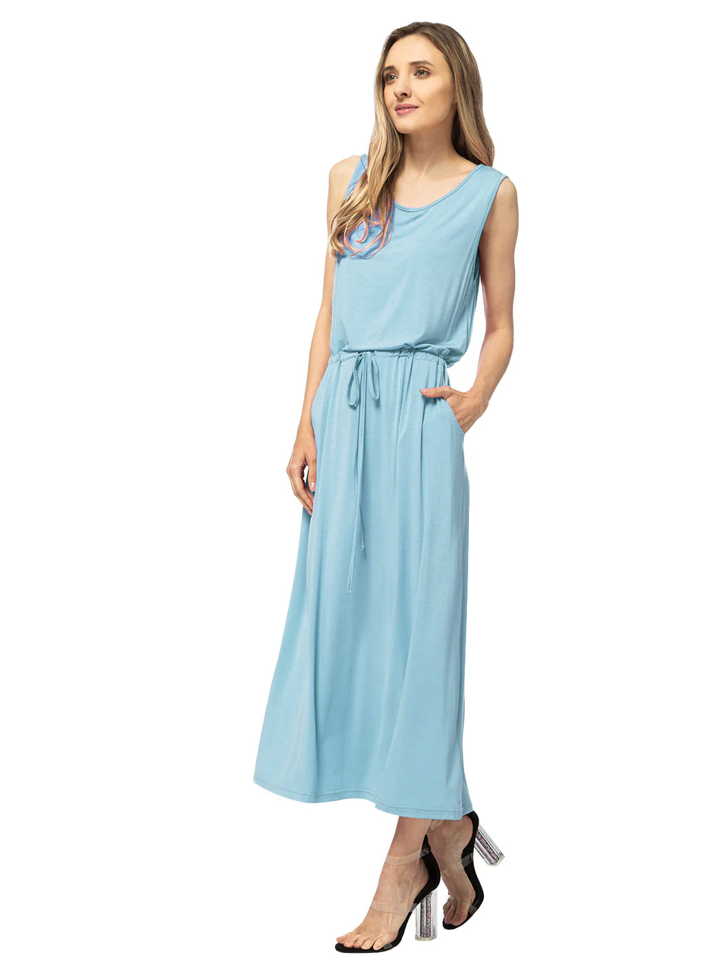 Sleeveless Maxi Length Drawstring Dress - Image 16