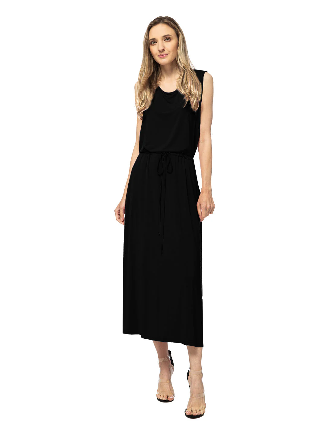 Sleeveless Maxi Length Drawstring Dress - Image 5