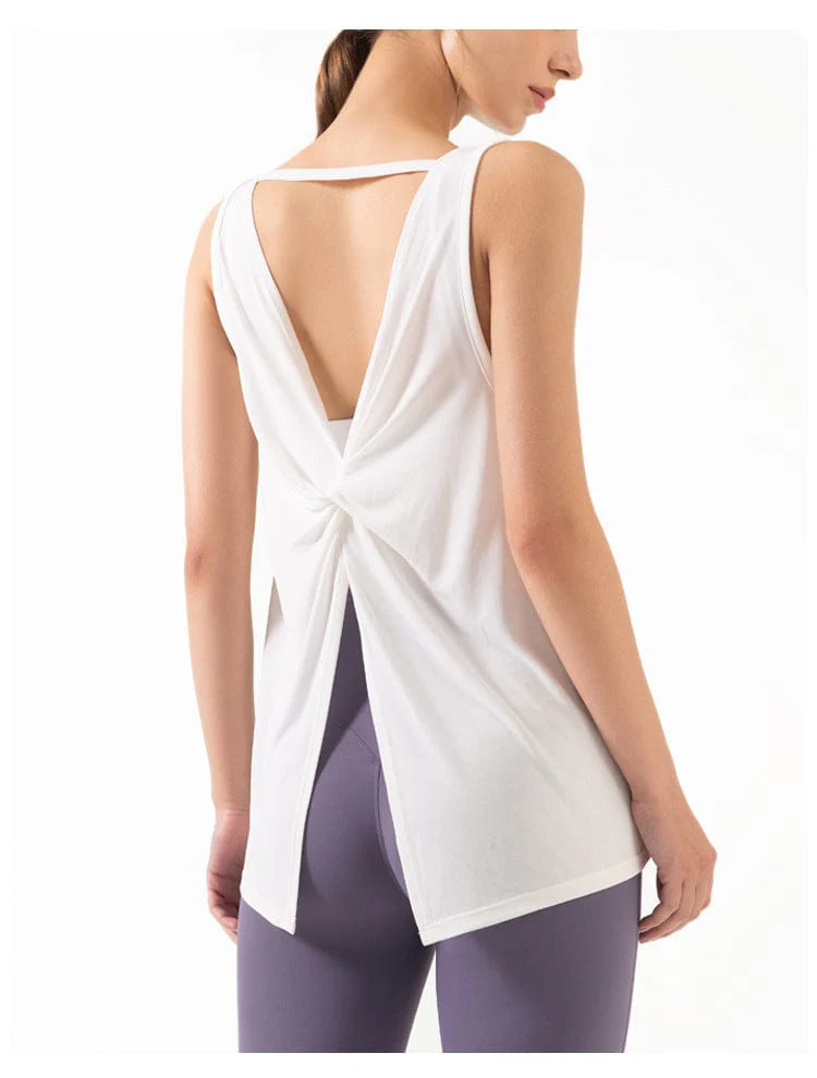 Sleeveless Open Back Split Twist Tank - Image 3
