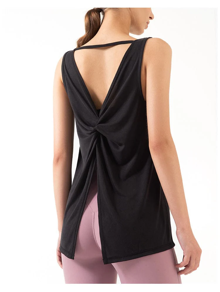 Sleeveless Open Back Split Twist Tank - Image 4