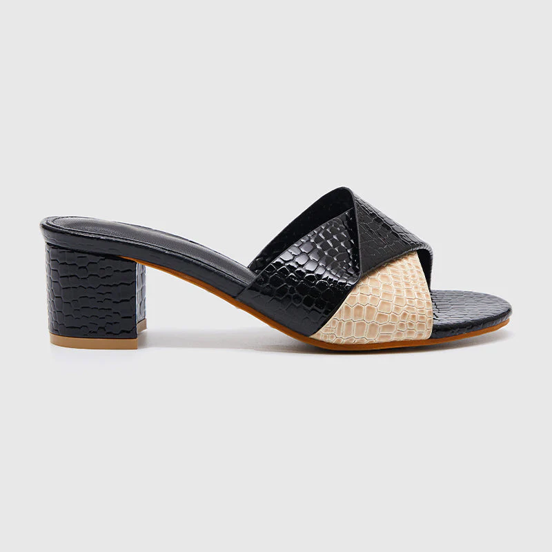 Chunky Heeled Slippers Black - Image 2