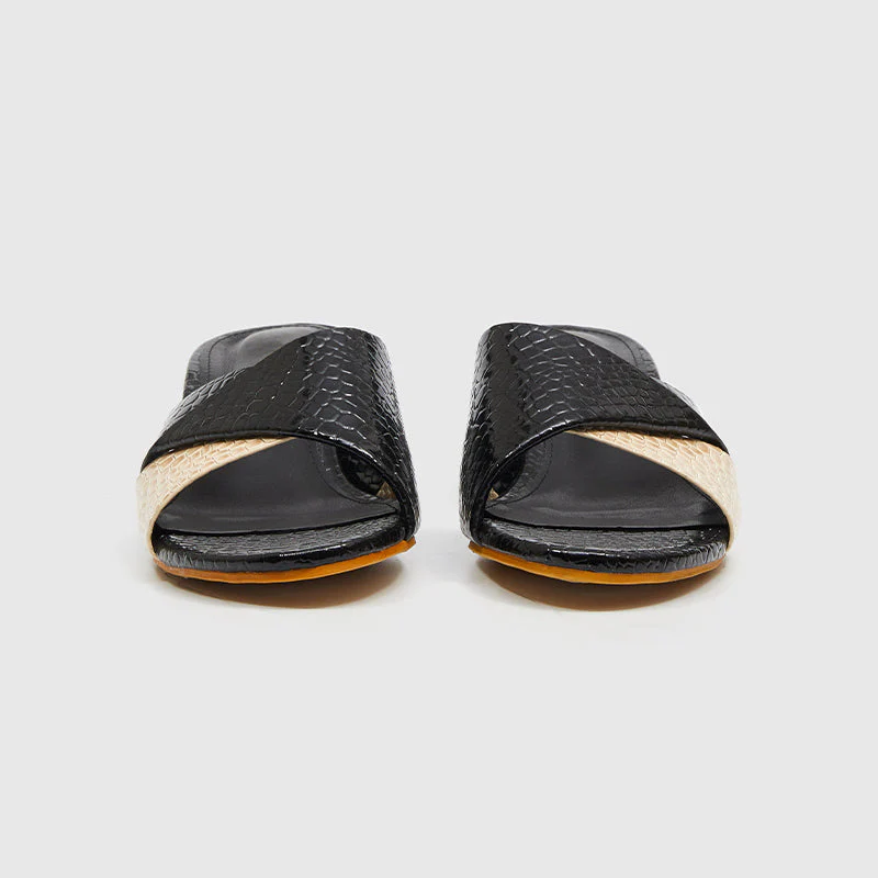 Chunky Heeled Slippers Black - Image 3