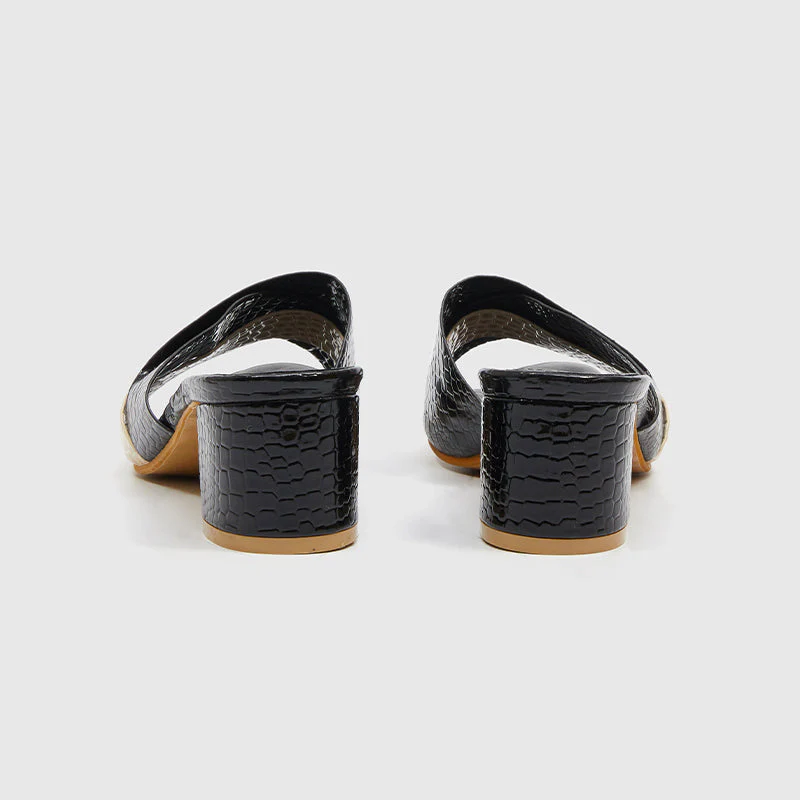 Chunky Heeled Slippers Black - Image 4