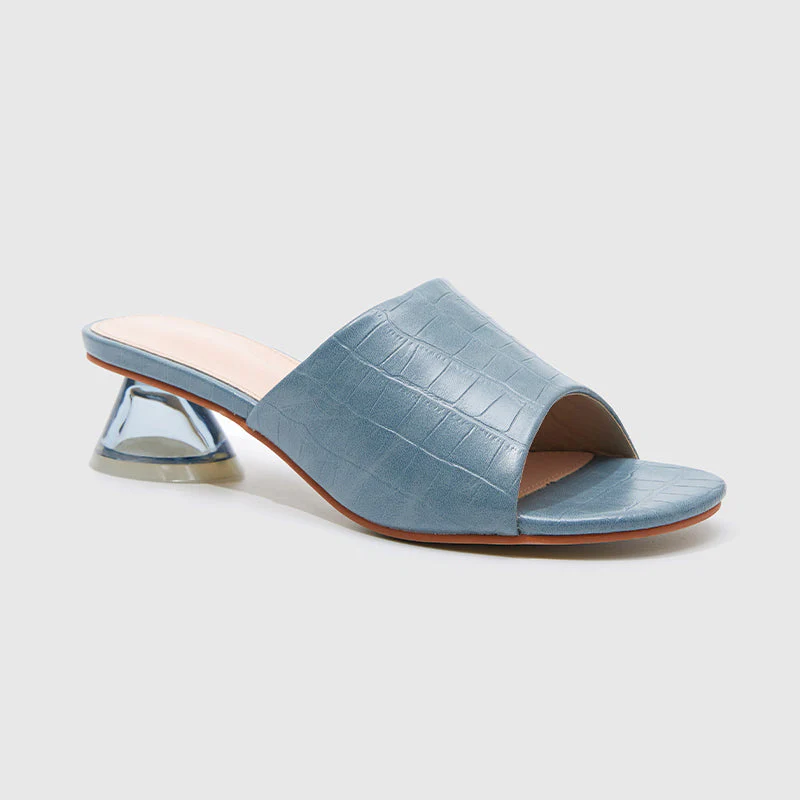 Slide Slippers Crystal High Heels Blue
